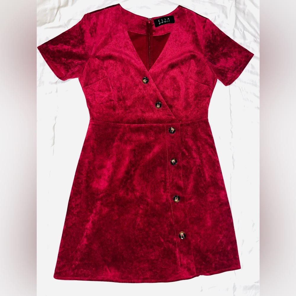 Deep red corduroy dress with buttons